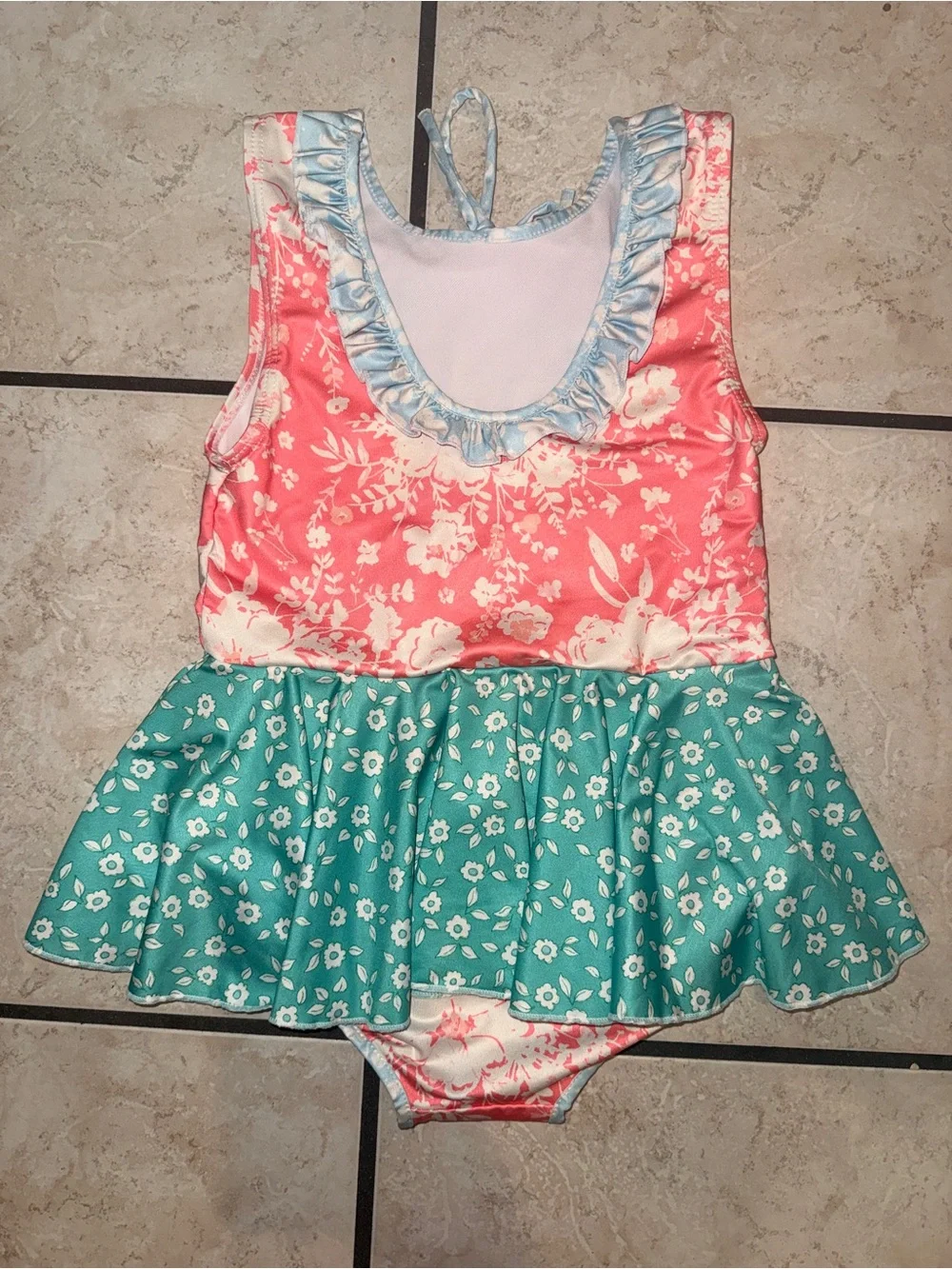 SweetHoney Coral Pink and Teal Floral Skirted Dance Costume